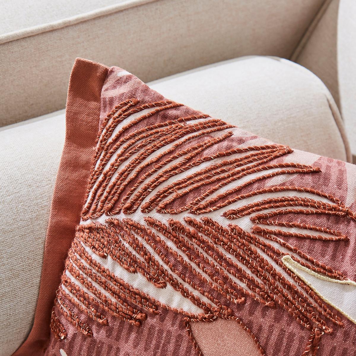 Embroidered Palm Cushion Cover Baked Clay Red – image 2