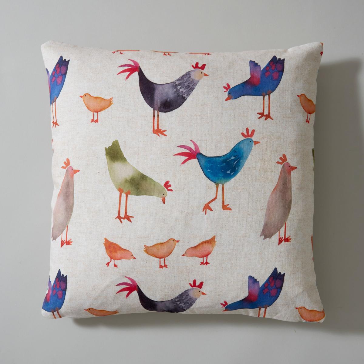 Pack of 2 Cushion Covers Modern Chickens MultiColoured – image 3