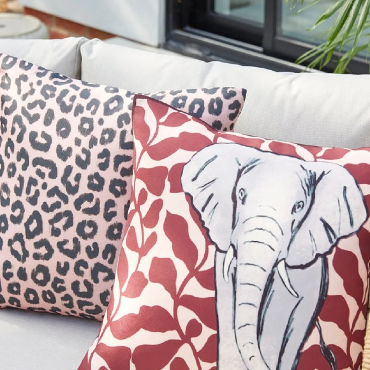 Set of 2 Elephant & Animal Print Outdoor Cushion Covers – image 3