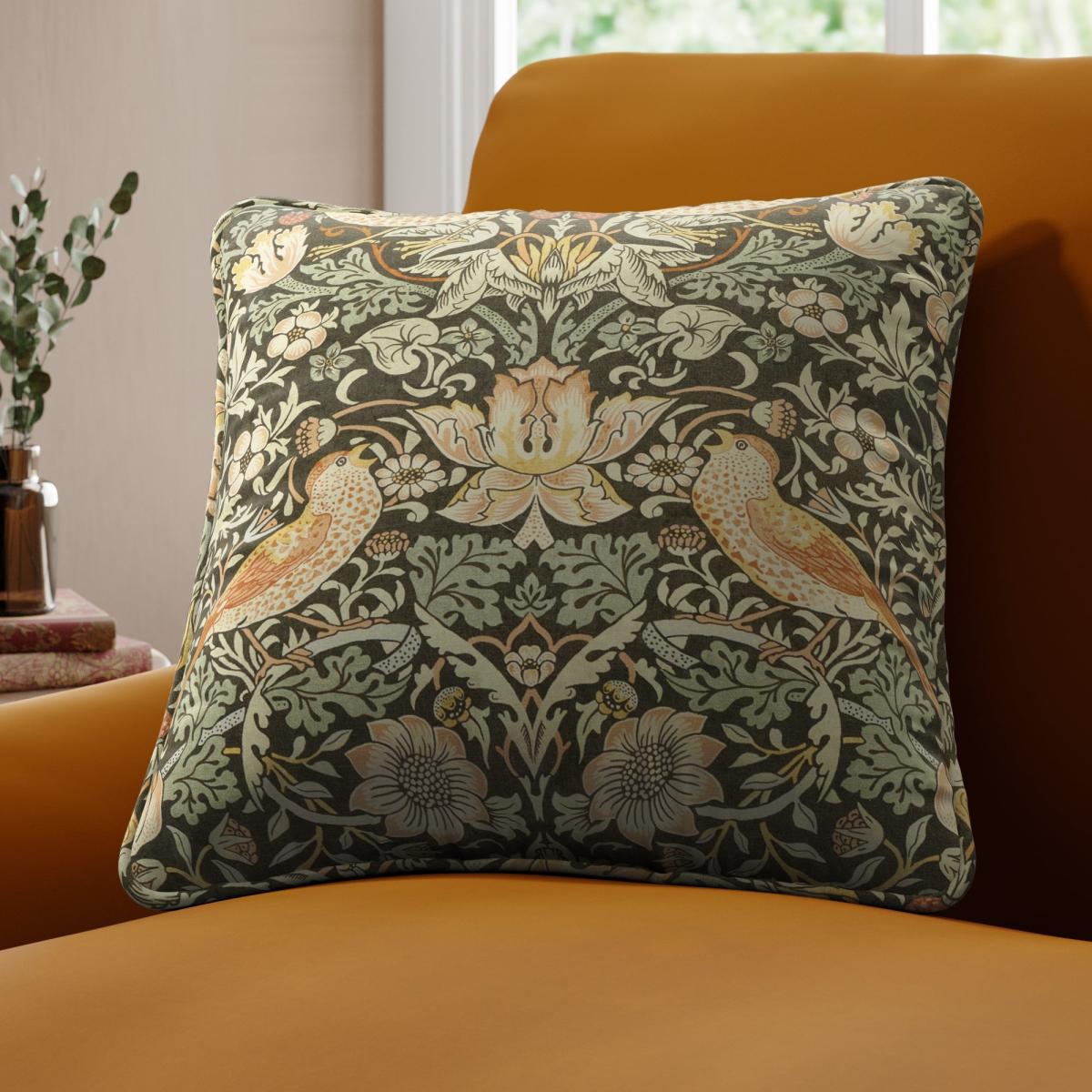 William Morris At Home Strawberry Thief Made To Order Cushion Cover Green – image 1