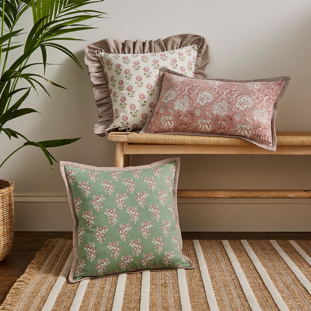Woodblock Floral Cushion Cover – image 5