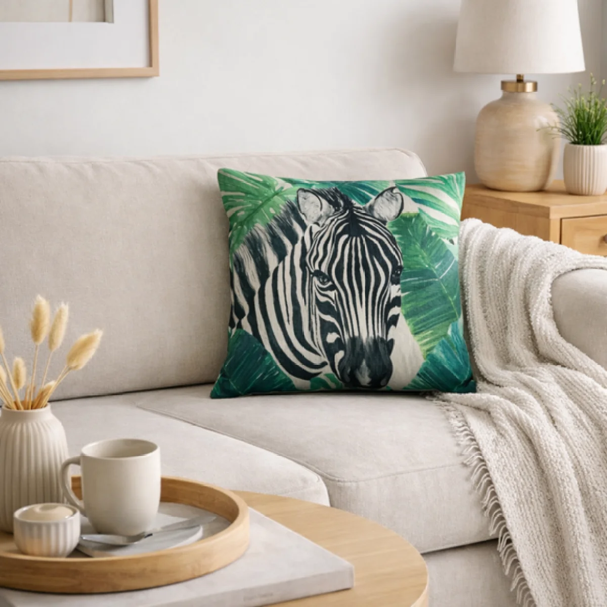 Jungle Zebra Square Cushion Cover – image 1