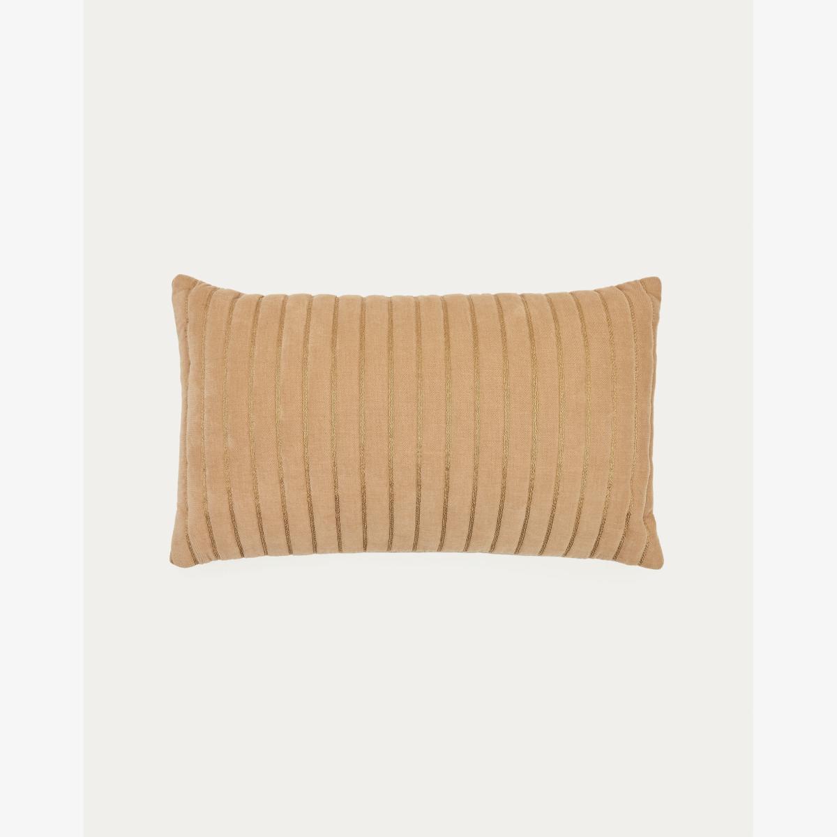 Merry brown cushion cover 100% cotton velvet with gold lurex stitching detail 30 x 50 cm – image 1