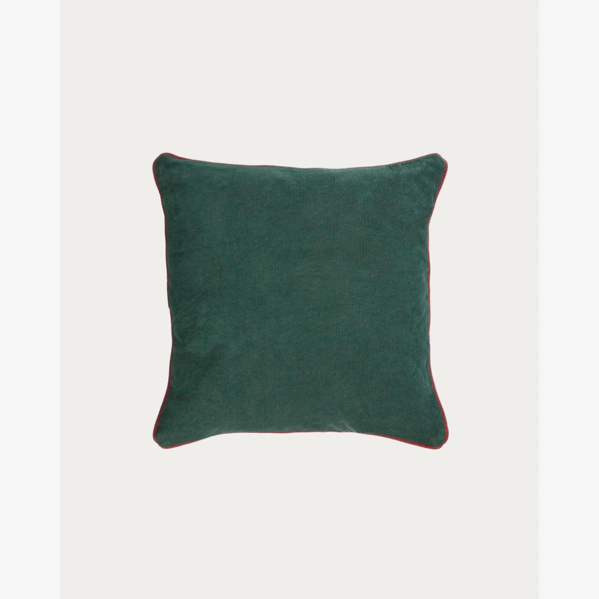 Kelaia 100% cotton cushion cover in green cord with orange border, 45 x 45 cm – image 1