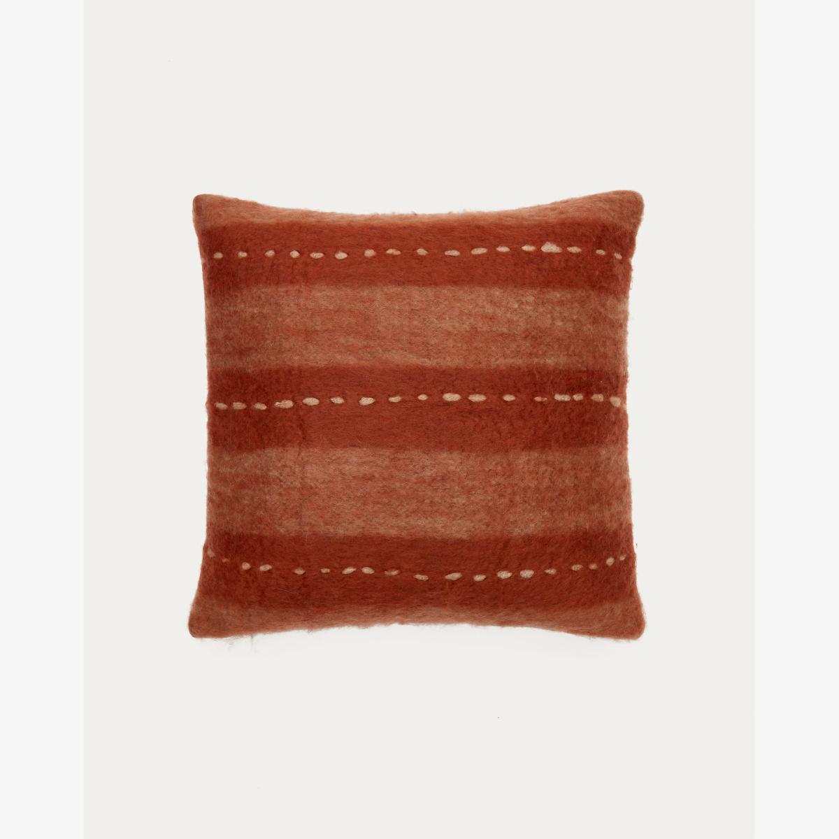 Mayela check cushion cover with red and white fringes and white stitching detail 45 x 45 cm – image 1