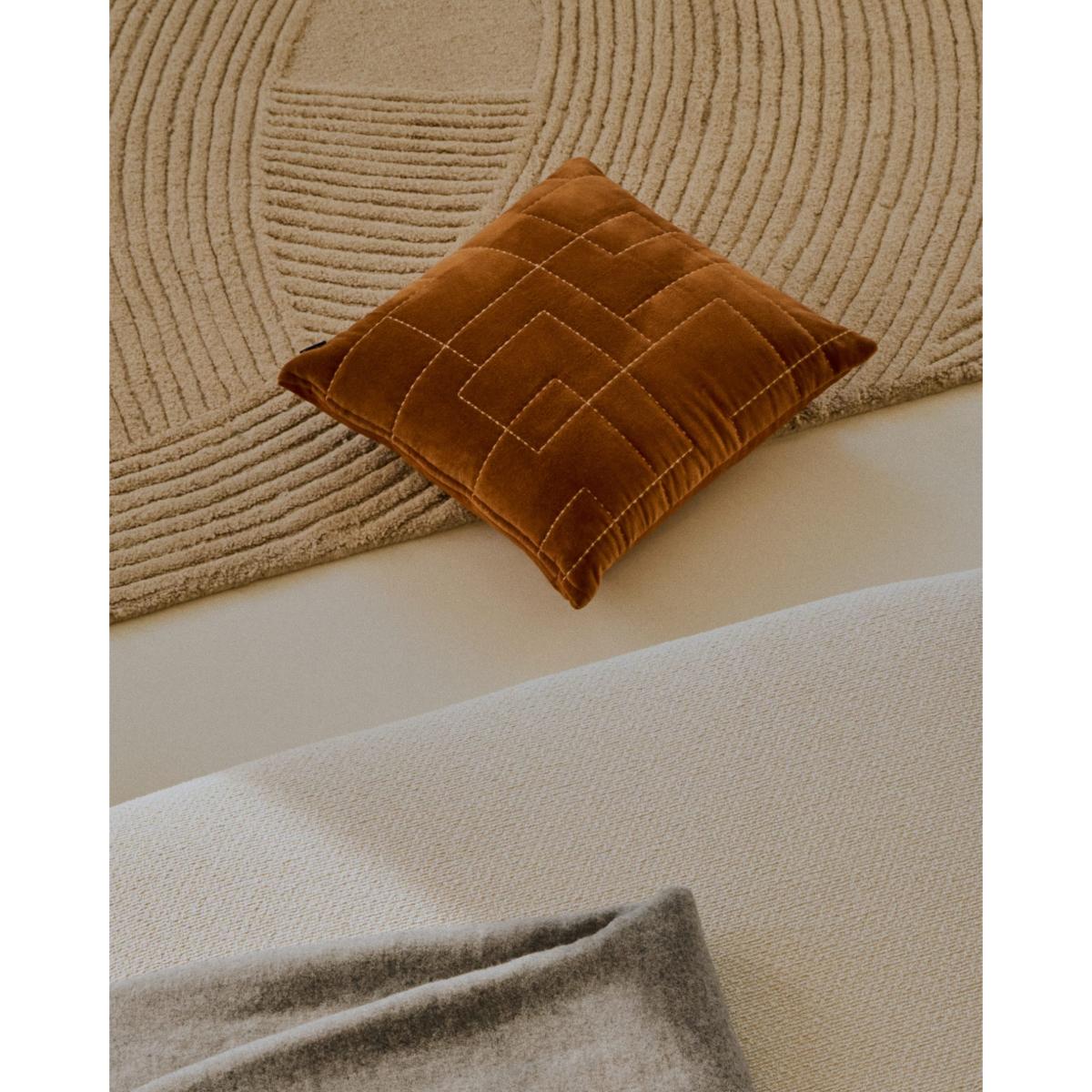 Prila terracotta-coloured velvet cotton cushion cover with embroidery feature, 45 x 45 cm – image 2