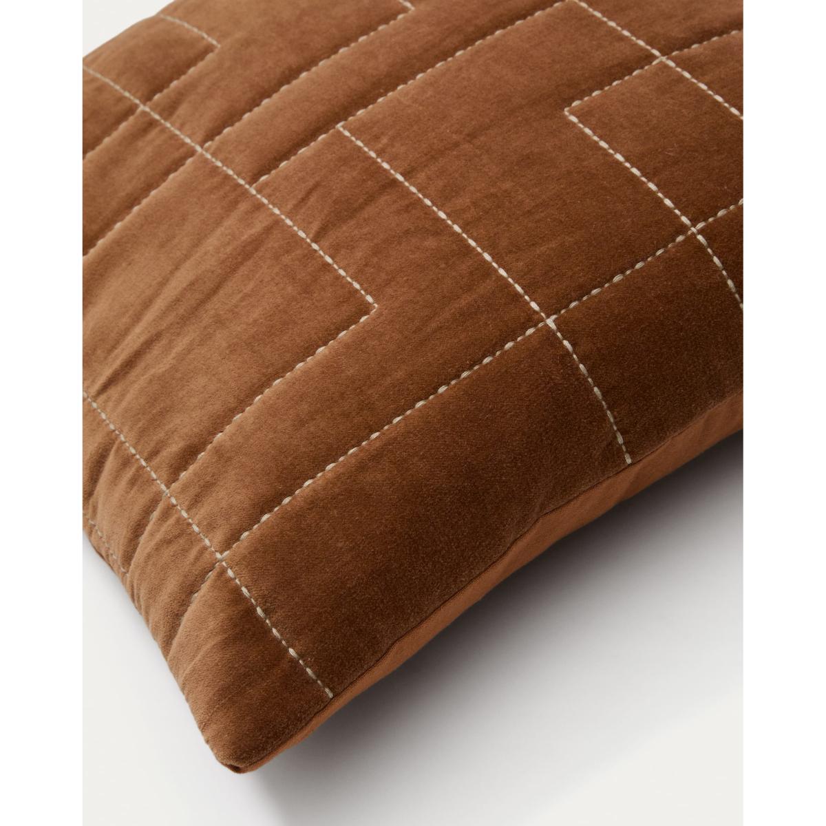 Prila terracotta-coloured velvet cotton cushion cover with embroidery feature, 45 x 45 cm – image 3