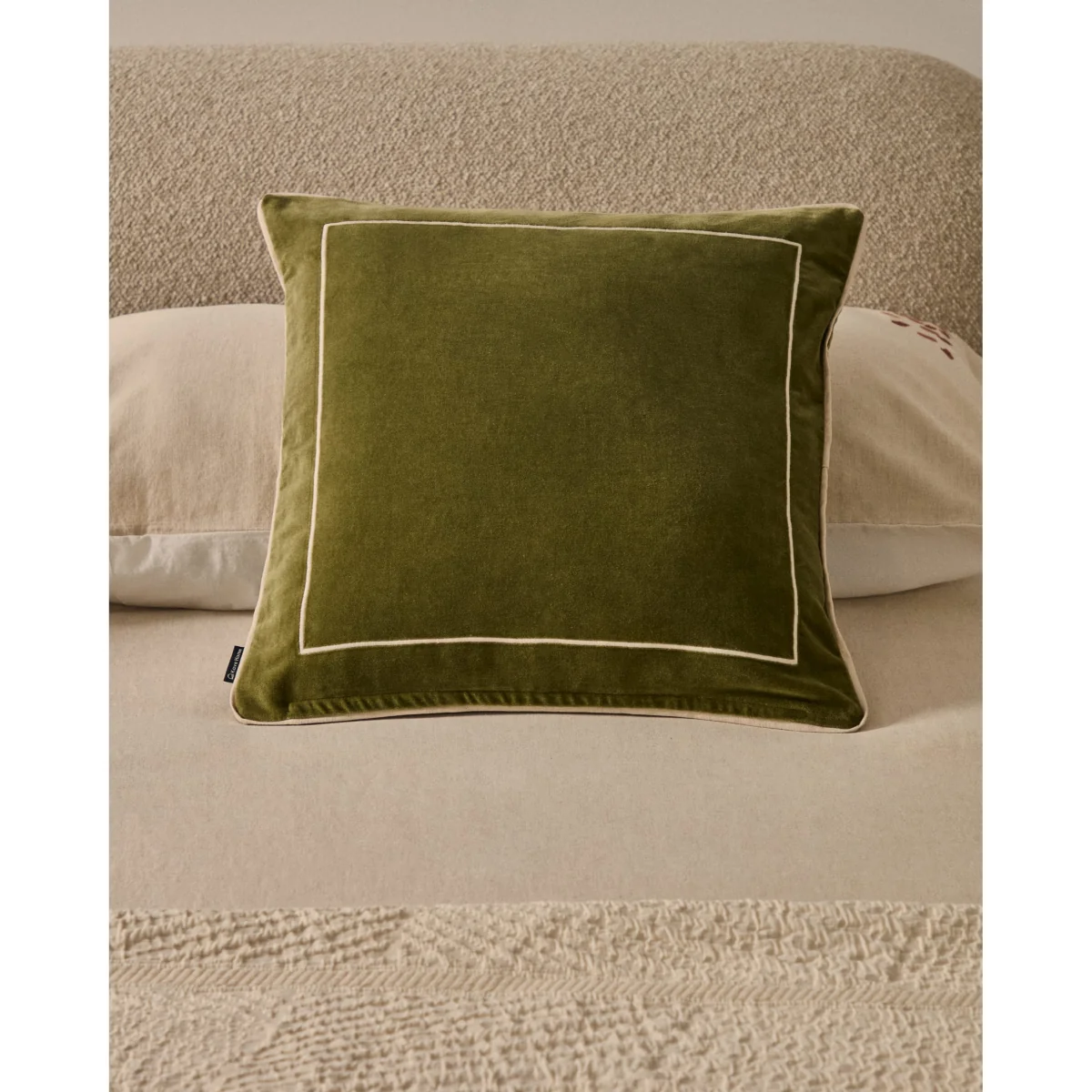 Tivani green embroidered velvet cushion cover with contrasting trim 45 x 45cm – image 6