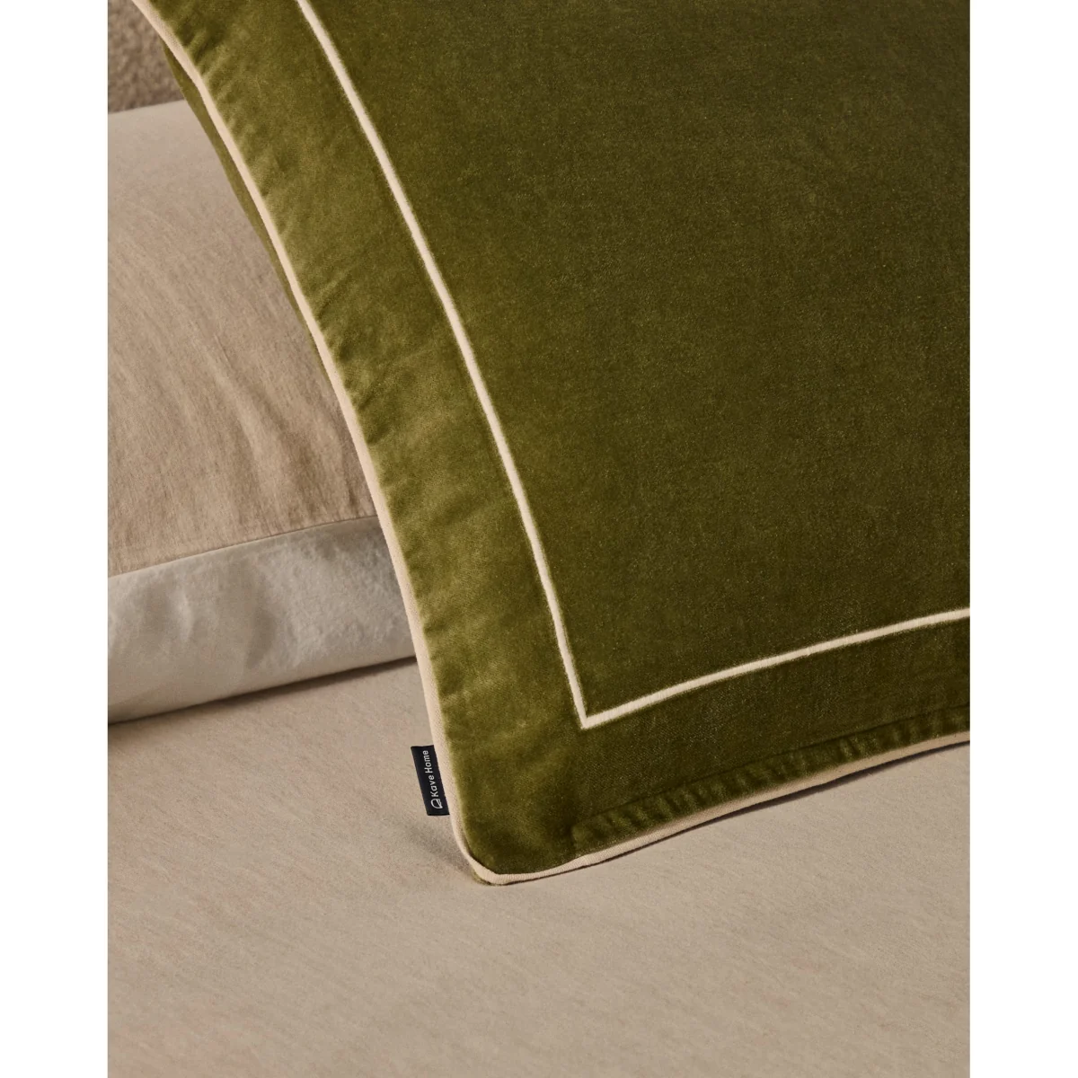 Tivani green embroidered velvet cushion cover with contrasting trim 45 x 45cm – image 7
