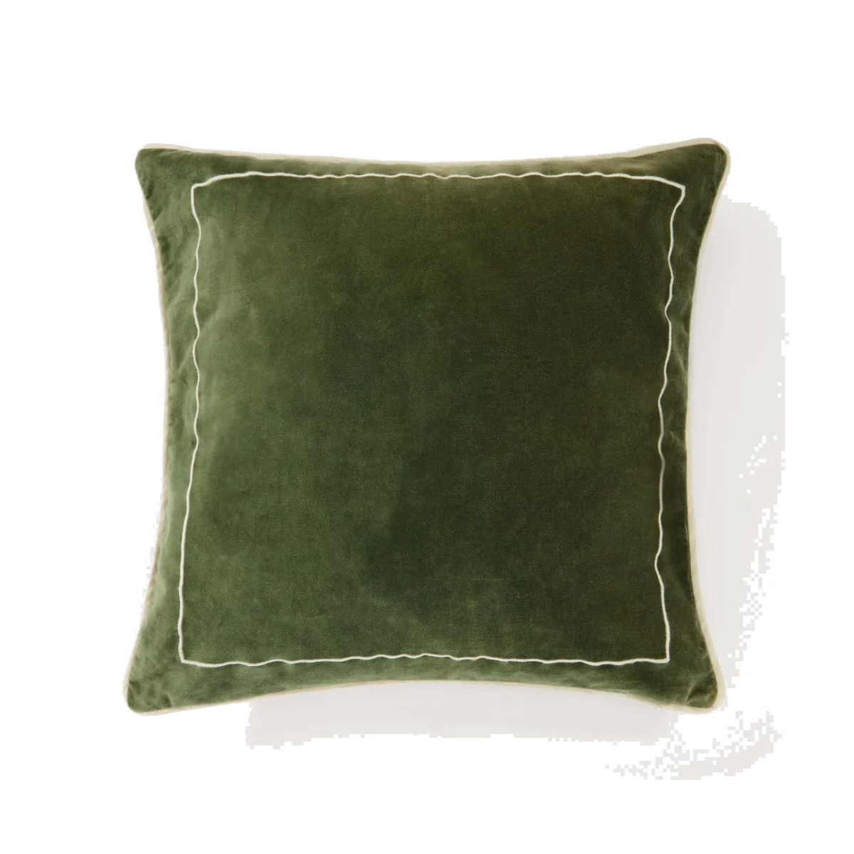 Tivani green embroidered velvet cushion cover with contrasting trim 45 x 45cm – image 1