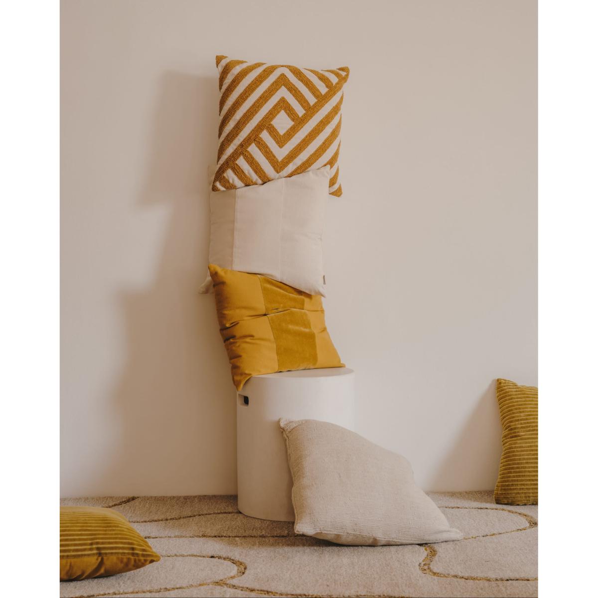 Mihai white 100% cotton cushion cover embroidered in contrasting mustard chenille 45 x 45 cm – image 2
