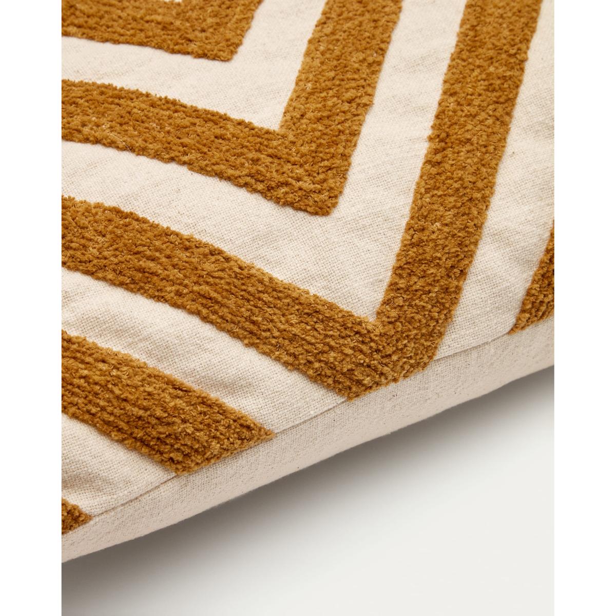Mihai white 100% cotton cushion cover embroidered in contrasting mustard chenille 45 x 45 cm – image 3