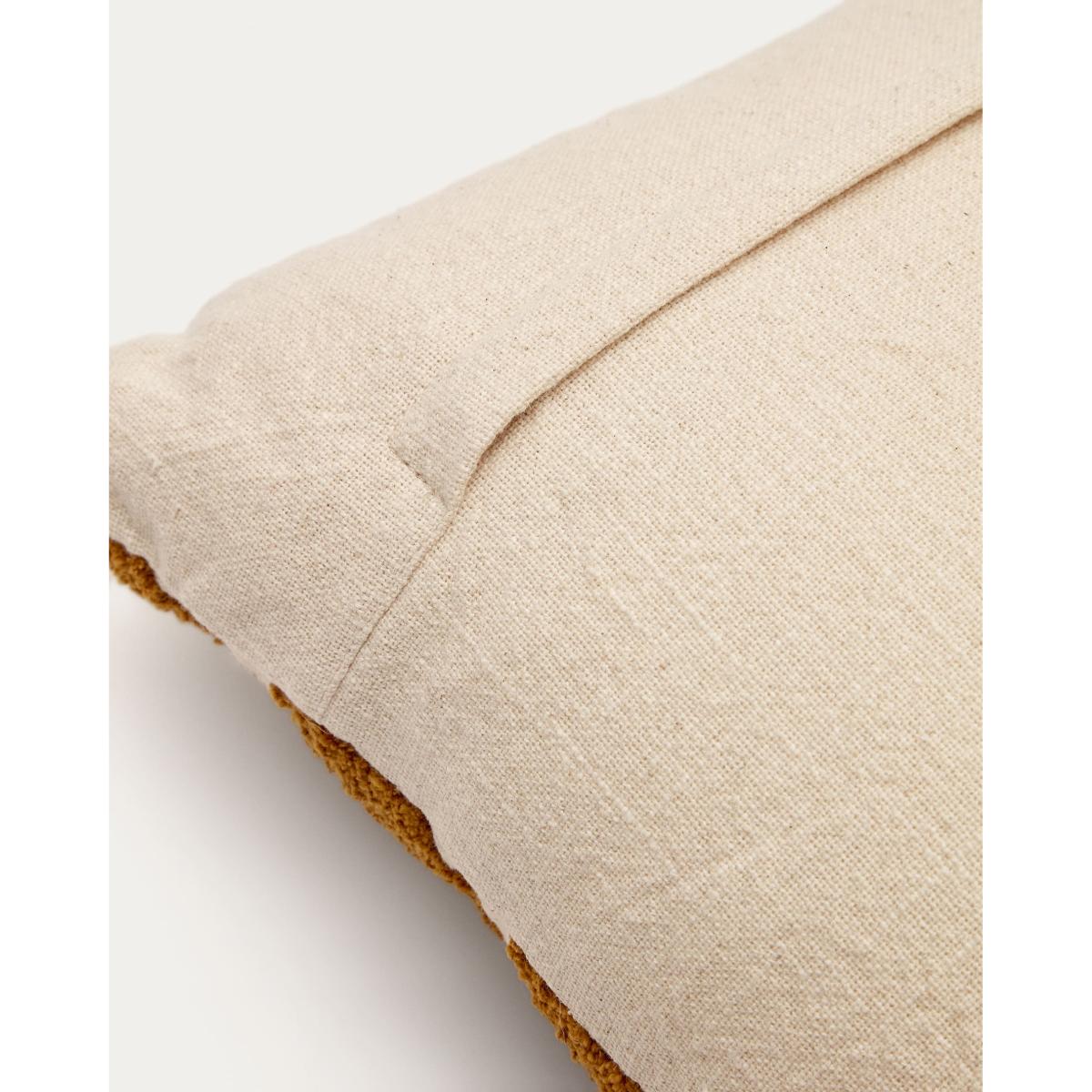 Mihai white 100% cotton cushion cover embroidered in contrasting mustard chenille 45 x 45 cm – image 4