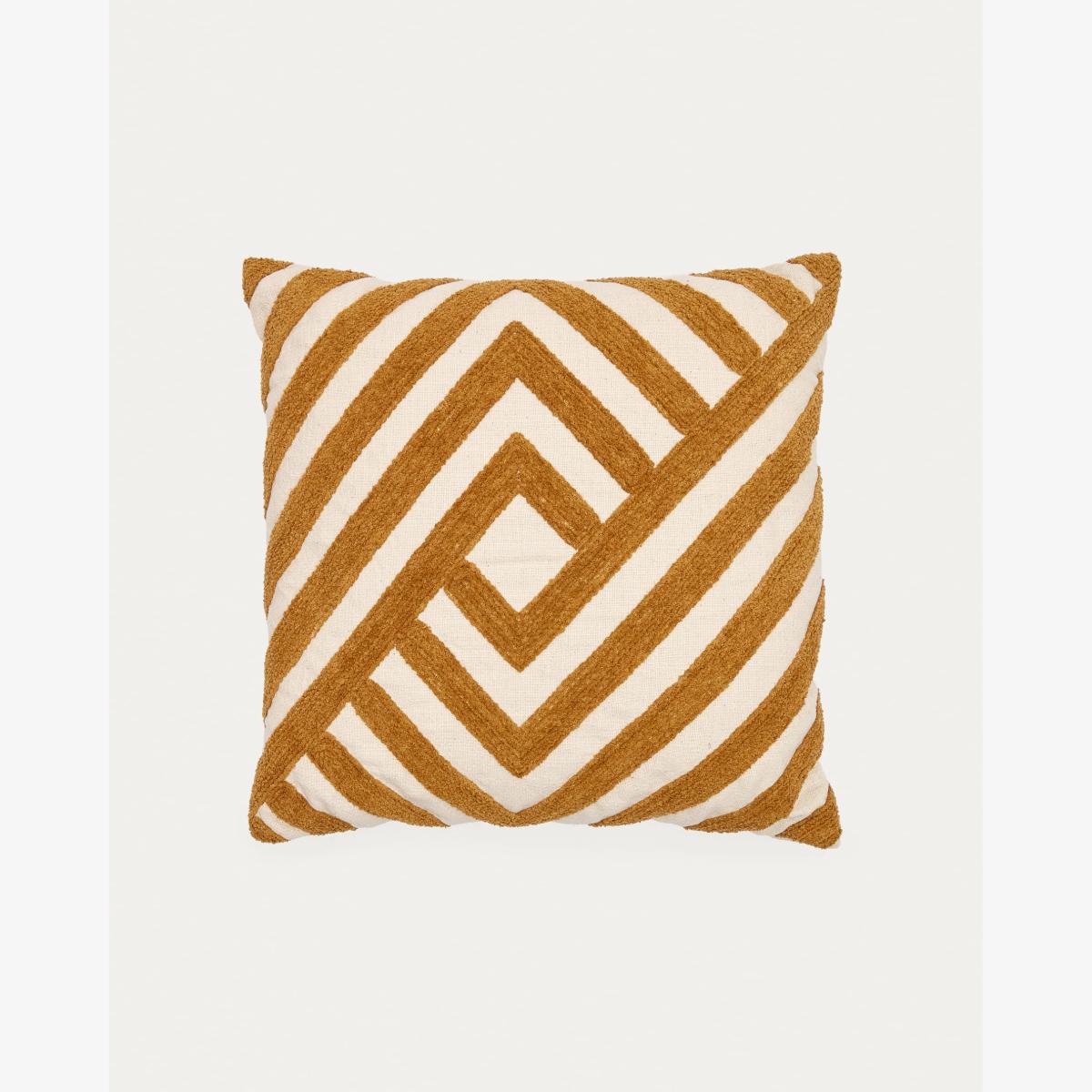 Mihai white 100% cotton cushion cover embroidered in contrasting mustard chenille 45 x 45 cm – image 1