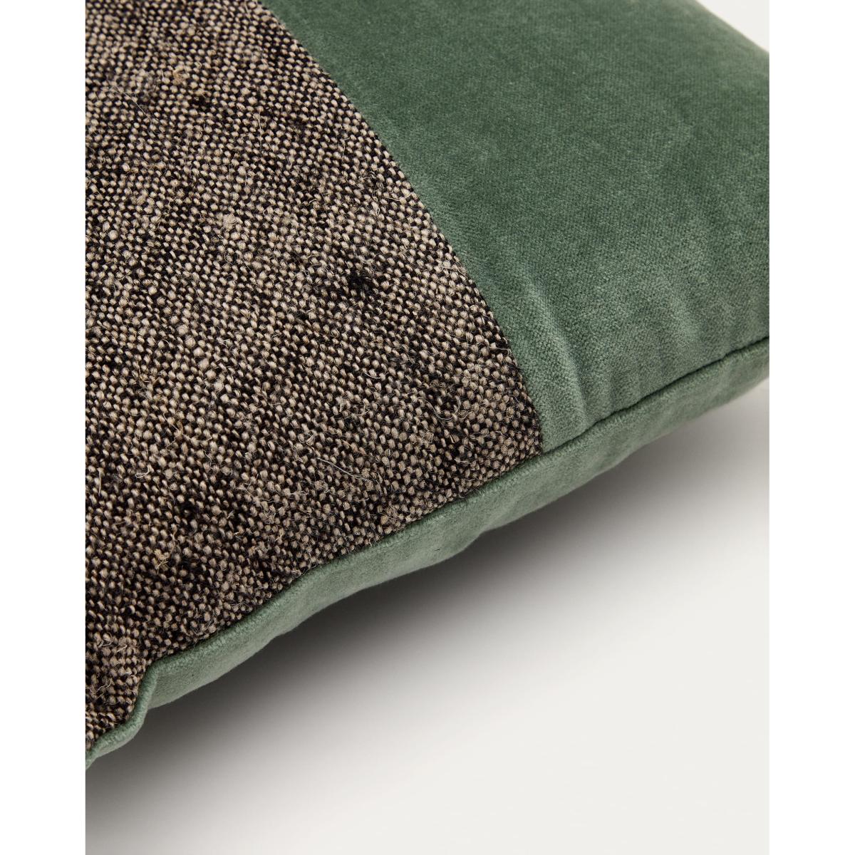 Mikayla linen and cotton printed cushion cover with black and green velvet 30 x 50cm – image 3