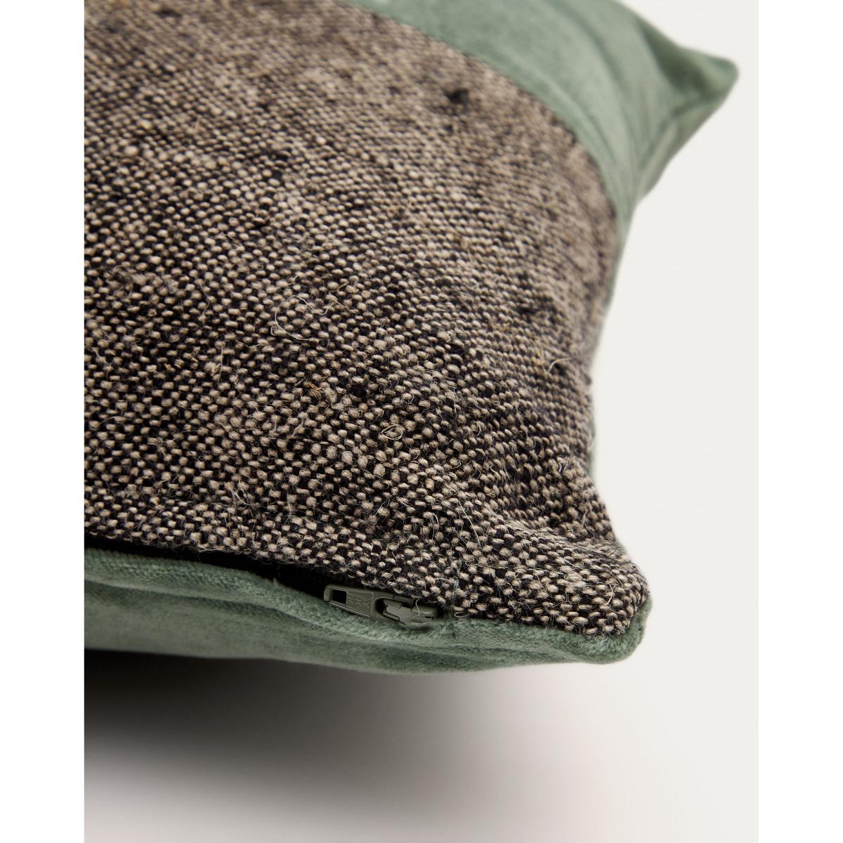 Mikayla linen and cotton printed cushion cover with black and green velvet 30 x 50cm – image 4