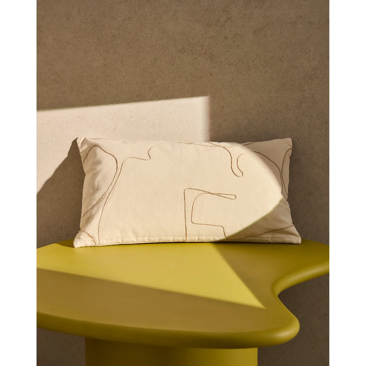 Dibel ecru cotton cushion cover with beige embroidery detail 30 x 50cm – image 2