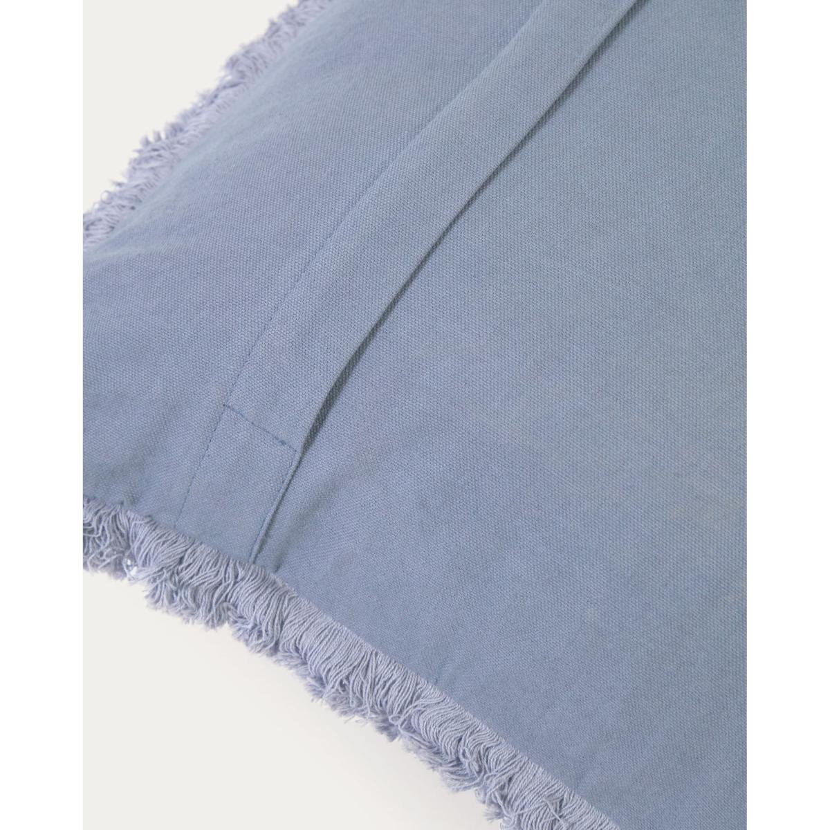 Cedella 100% cotton velvet cushion cover with fringe in blue 45 x 45 cm – image 4