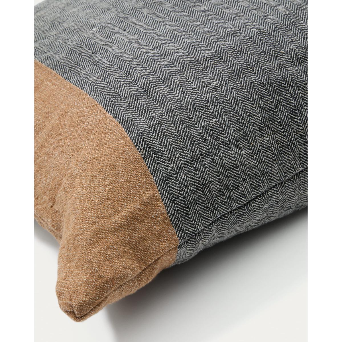 Eiko 100% grey linen cushion cover with vertical terracotta stripes, 50 x 50 cm – image 2