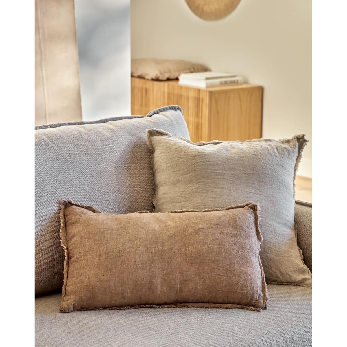 Draupadi cushion cover 100% linen in brown 30 x 50 cm – image 2