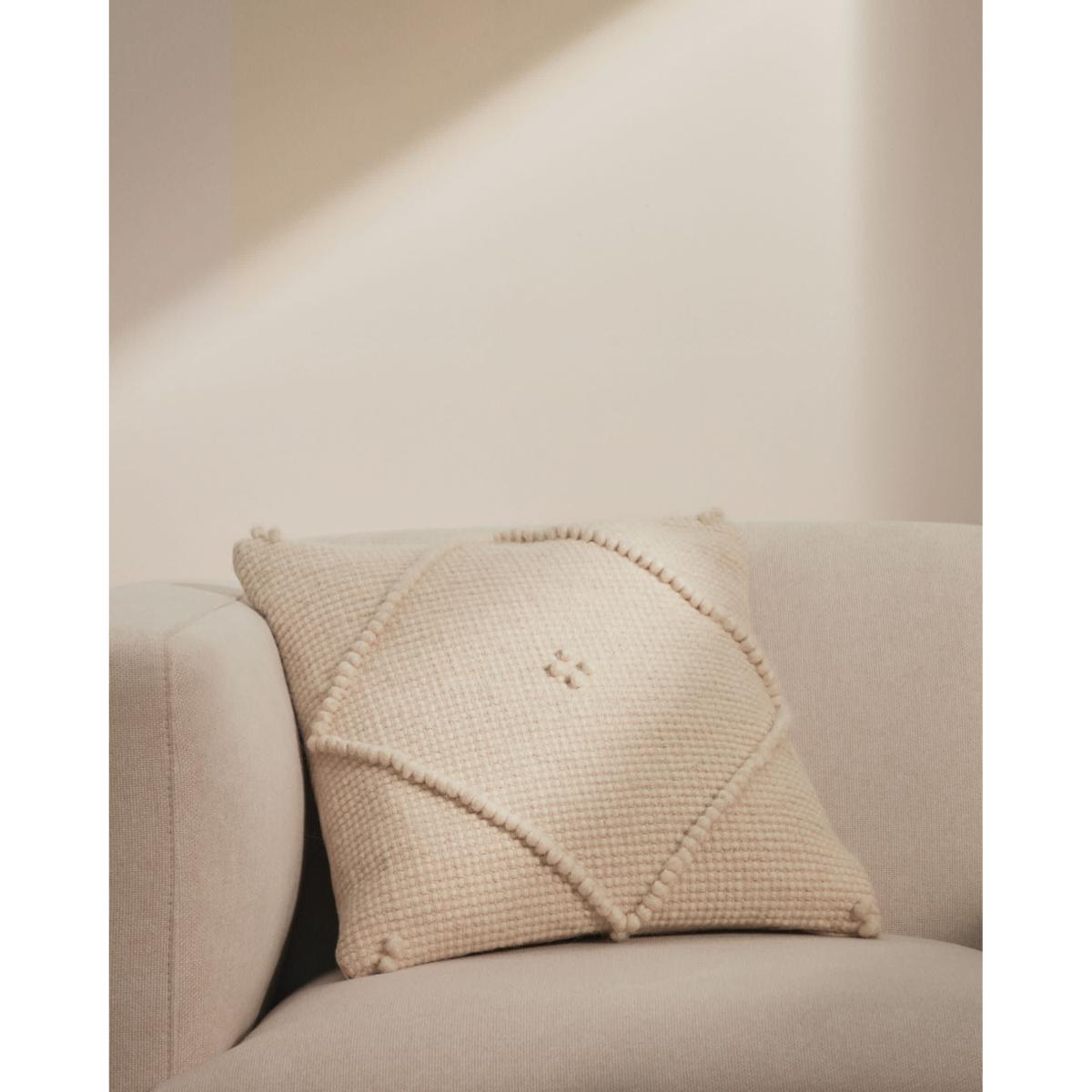Vianney cushion cover, 100% beige cotton, 45 x 45 cm – image 2