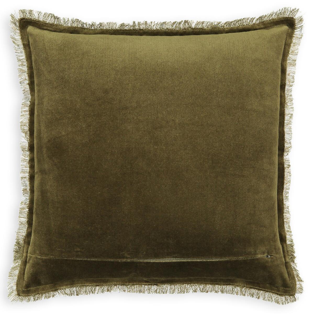 Cévennes Olive Fringed Linen Cotton Square Cushion Cover – image 2