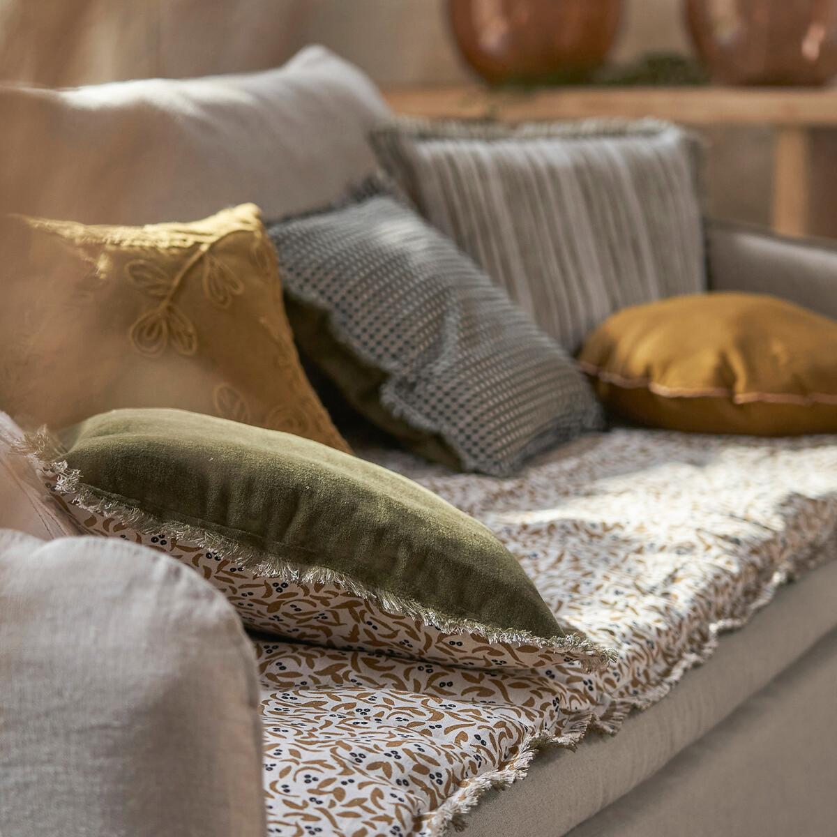 Cévennes Olive Fringed Linen Cotton Square Cushion Cover – image 4