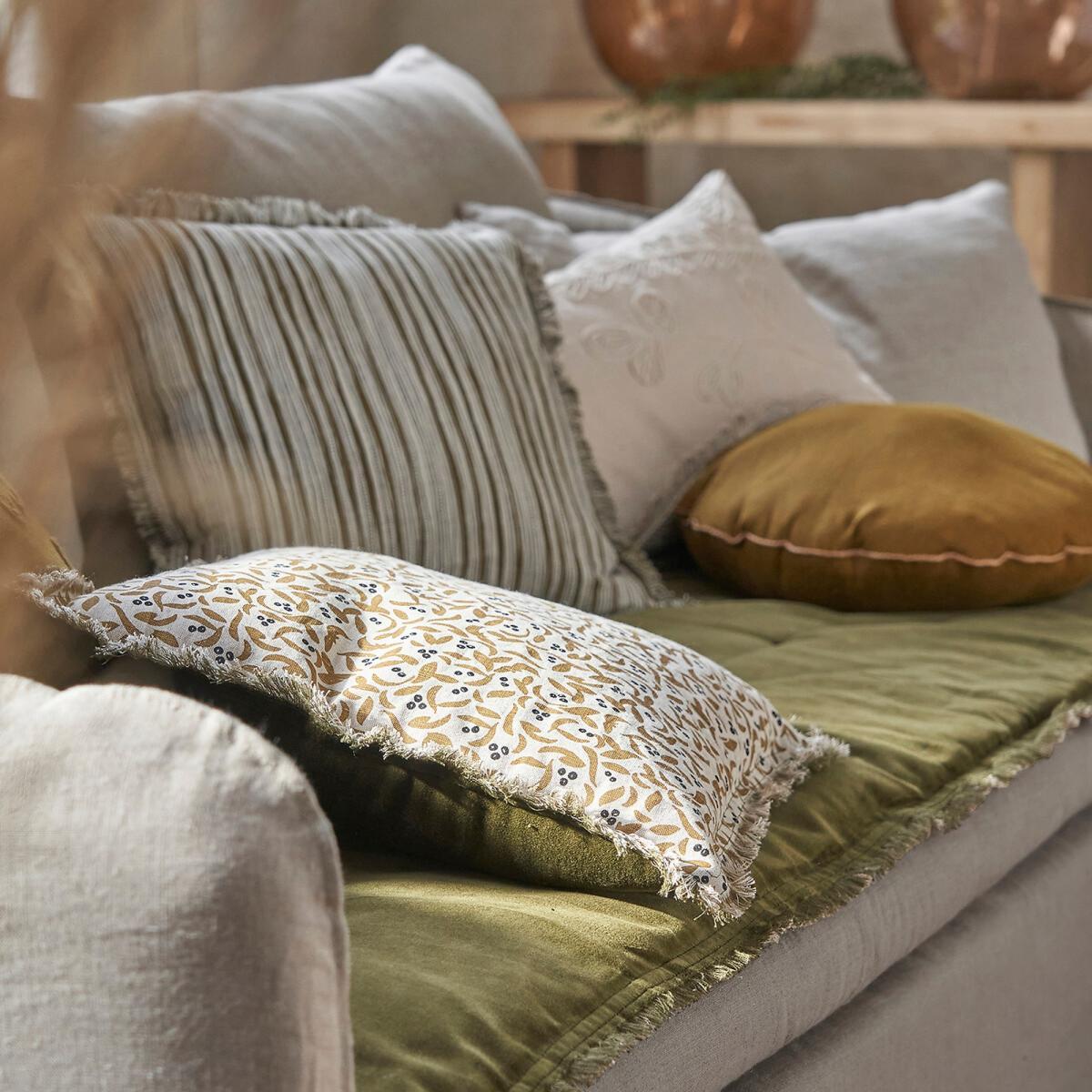 Cévennes Olive Fringed Linen Cotton Square Cushion Cover – image 5