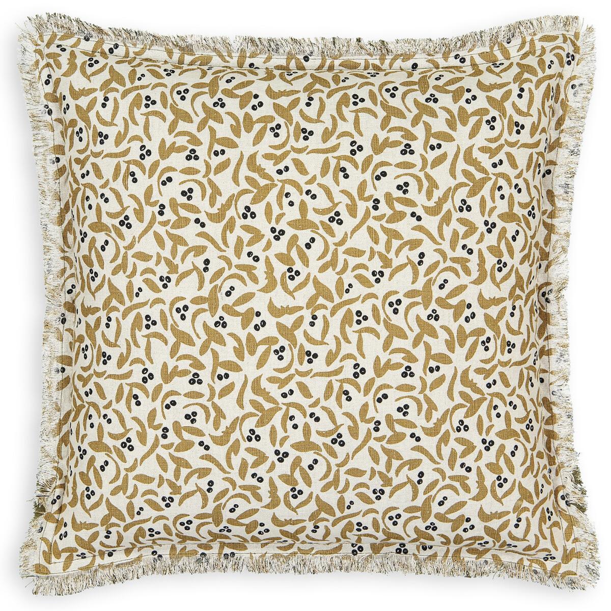 Cévennes Olive Fringed Linen Cotton Square Cushion Cover – image 1