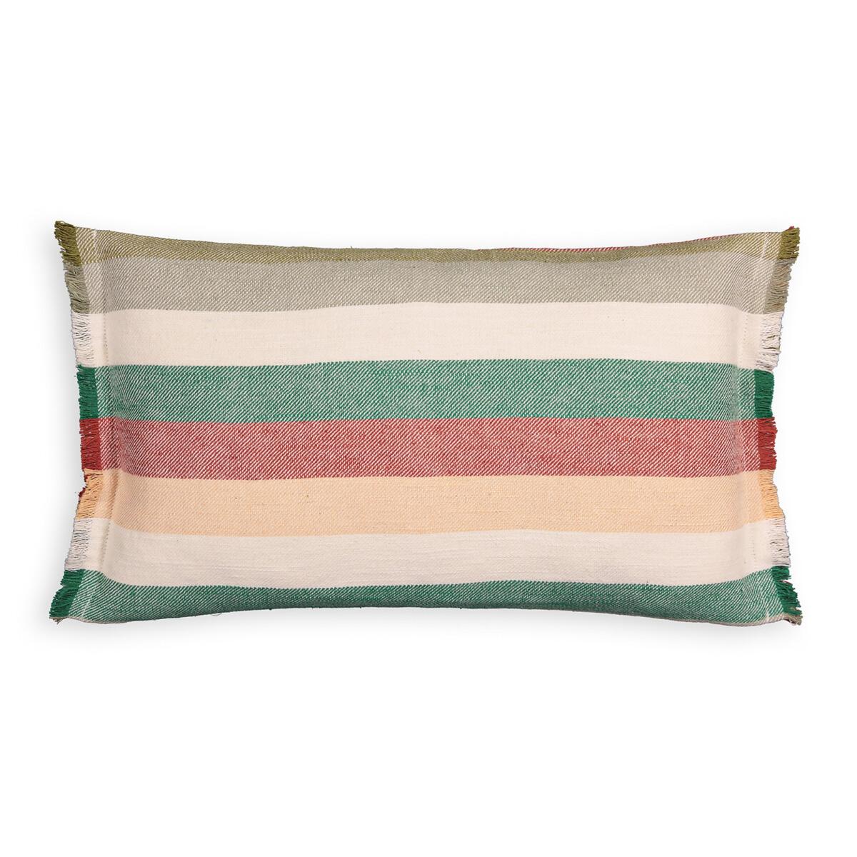 Antana Striped Fringed Cotton and Linen Blend Rectangular Cushion Cover – image 2