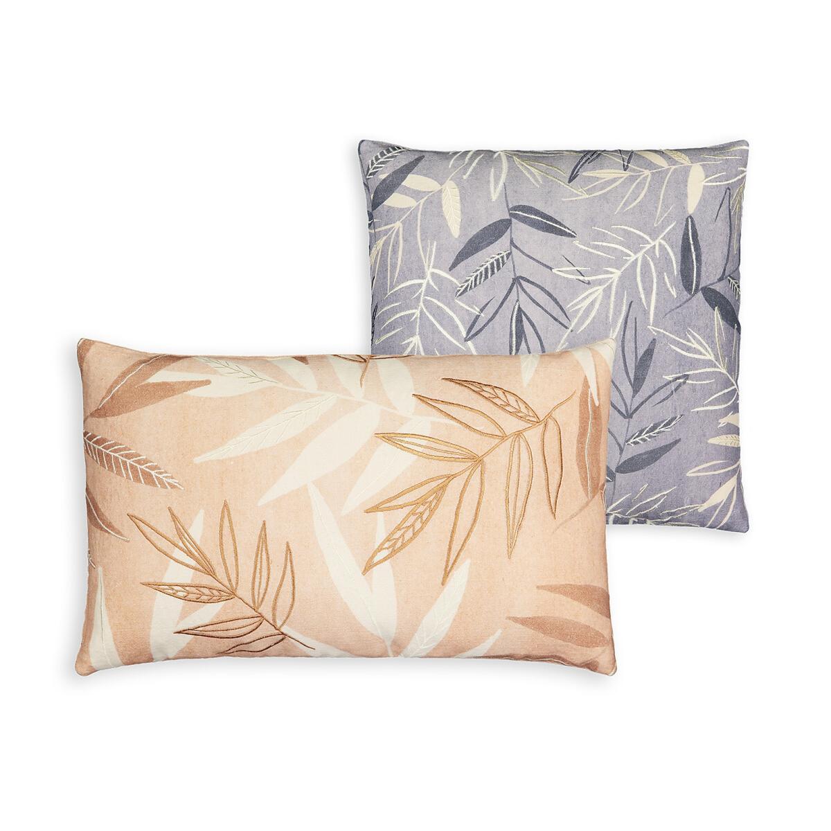 Nagano Foliage Embroidered Cotton Linen Rectangular Cushion Cover – image 3