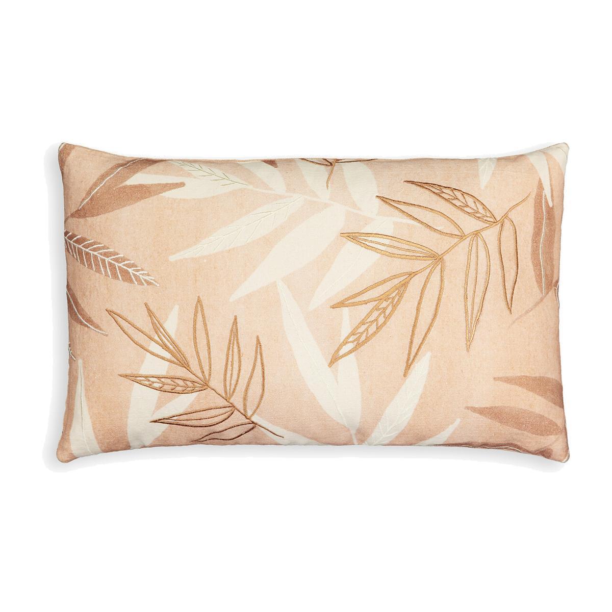 Nagano Foliage Embroidered Cotton Linen Rectangular Cushion Cover – image 1