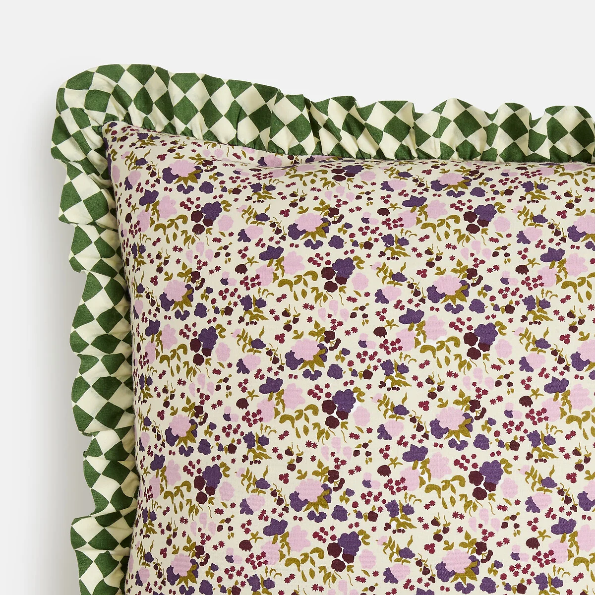 Leiho Checked/Floral Print Cotton 45 X 45cm Cushion Cover – image 3