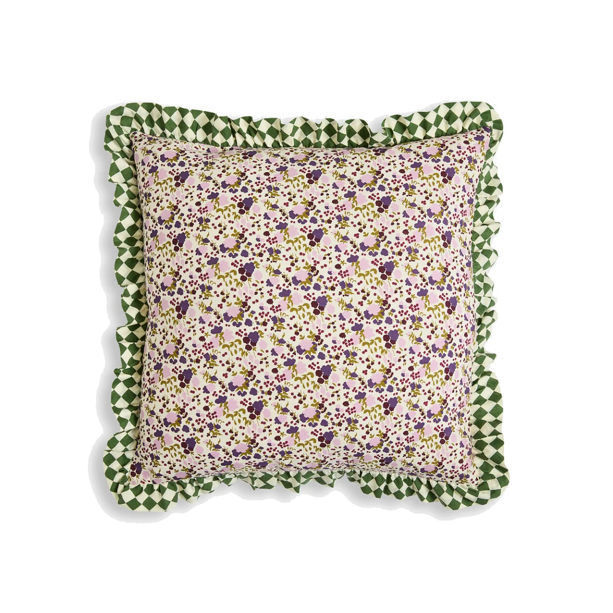 Leiho Checked/Floral Print Cotton 45 X 45cm Cushion Cover – image 1