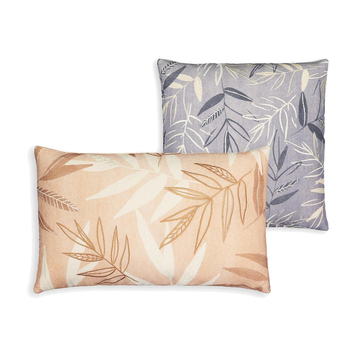 Nagano Foliage Embroidered Cotton Linen Square 40 x 40cm Cushion Cover – image 1