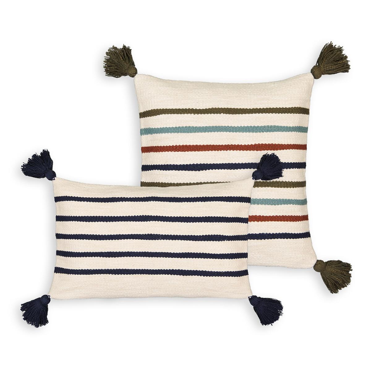 Gouarec Striped Tassel 100% Cotton Square Cushion Cover – image 3