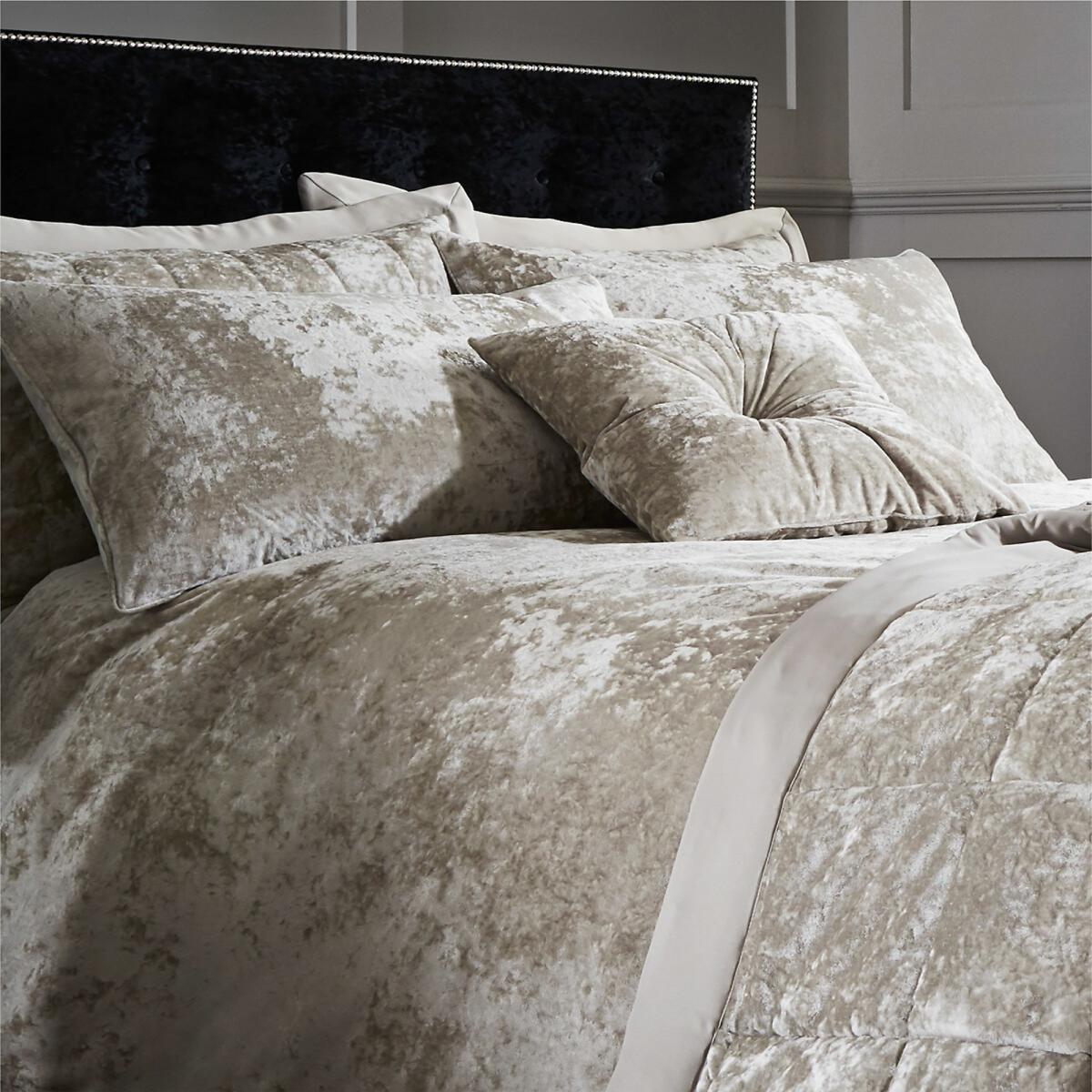 Crushed Velvet Diamante Studded Beige Filled Cushion 45X45cm – image 2