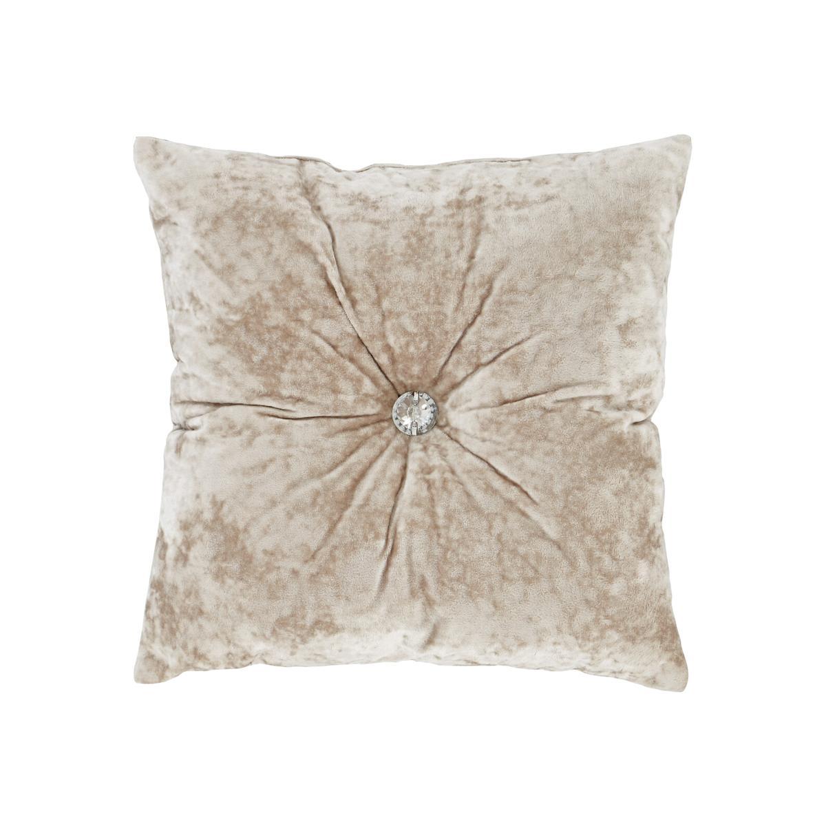 Crushed Velvet Diamante Studded Beige Filled Cushion 45X45cm – image 1
