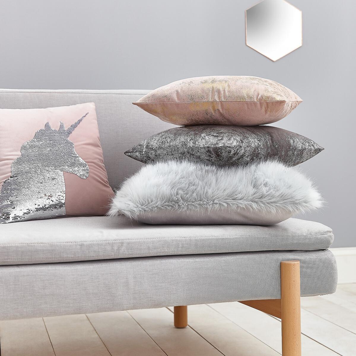 Sequin Unicorn Pink Velvet Filled Cushion 43x43cm – image 2