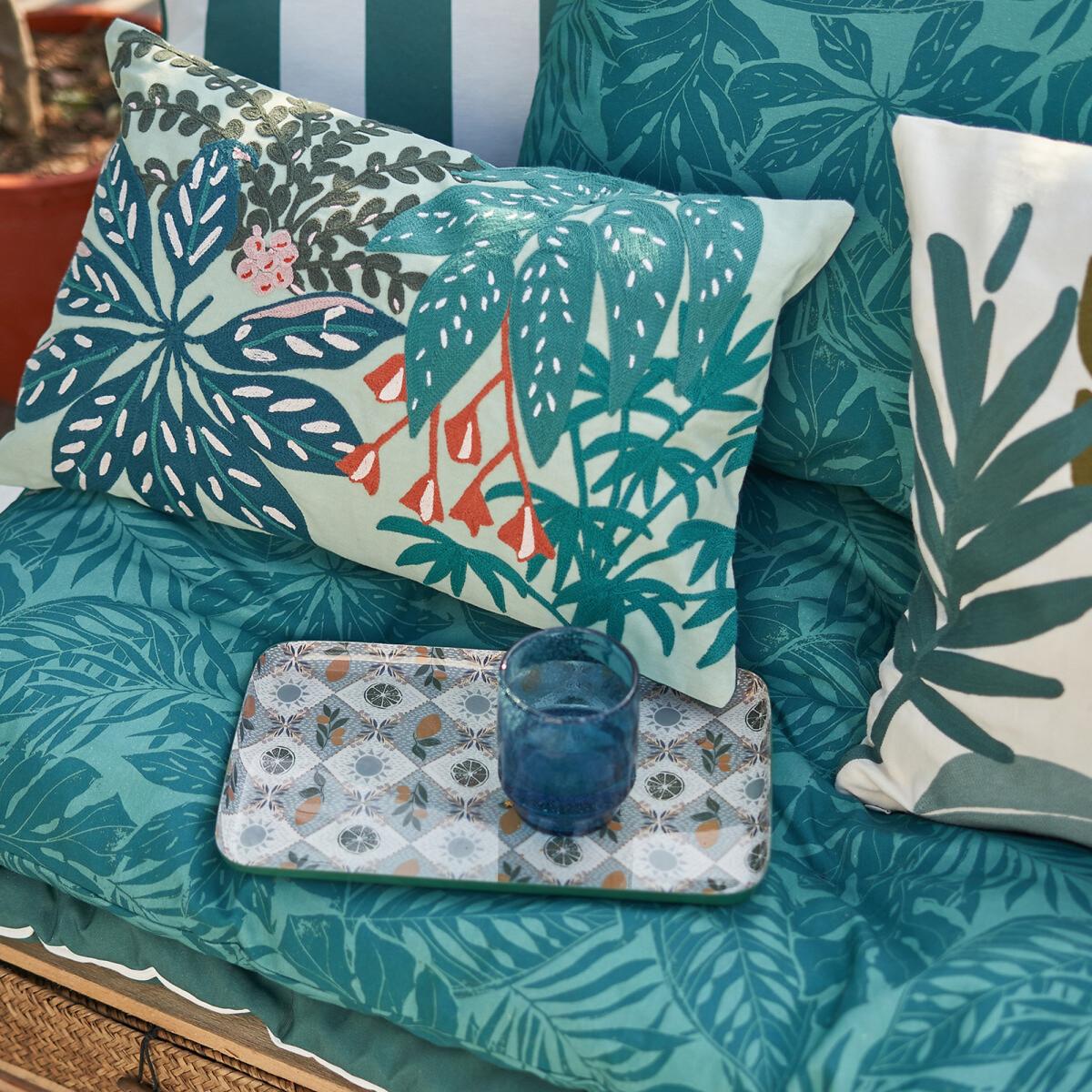 Luxuriance Embroidered Jungle 100% Cotton Cushion Cover – image 3