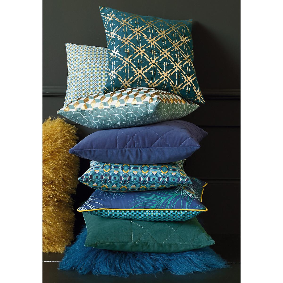 Zanja Green & Gold Metallic Detail Cotton Cushion Cover – image 4