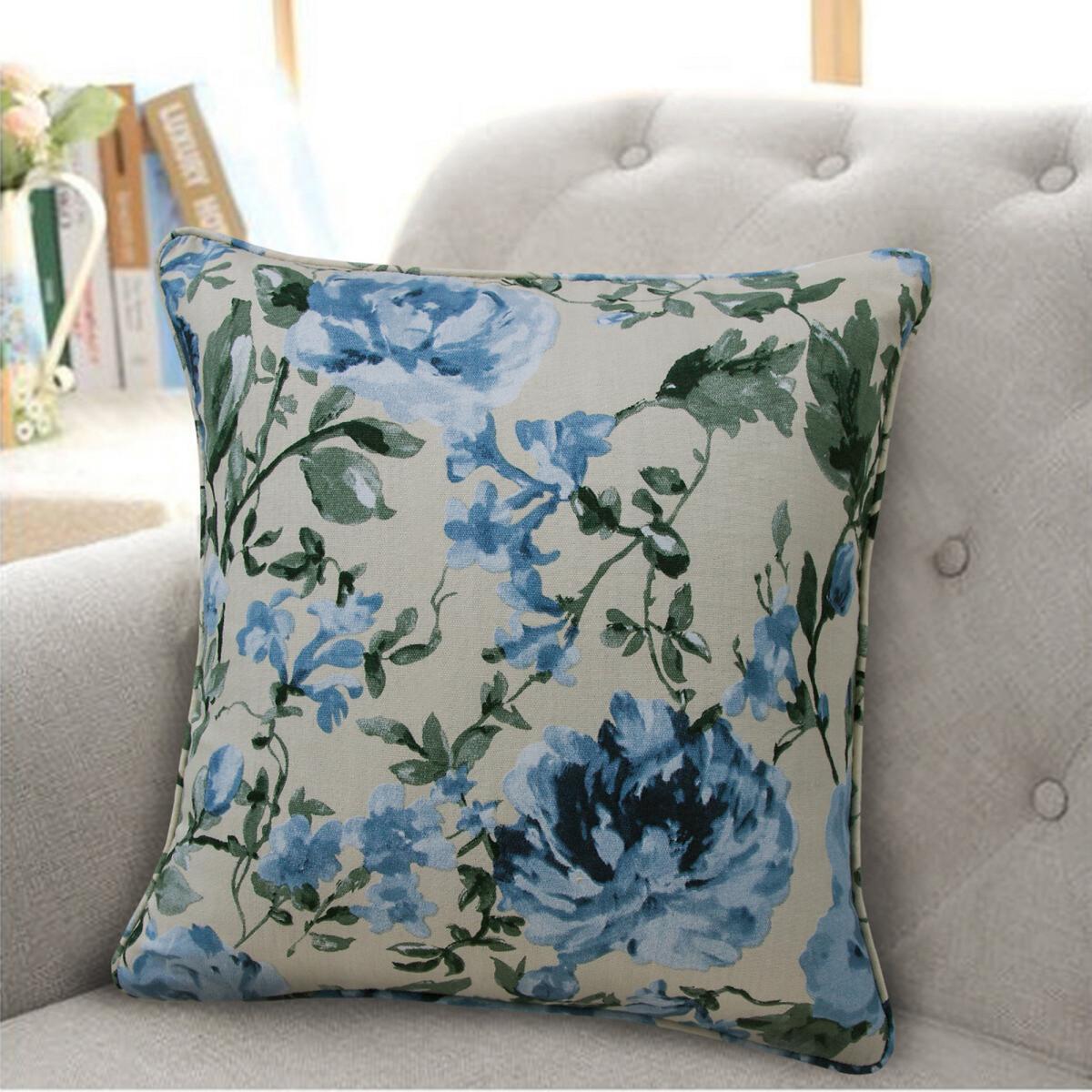 Peony Floral Blue Filled Cushion 46x46cm – image 2