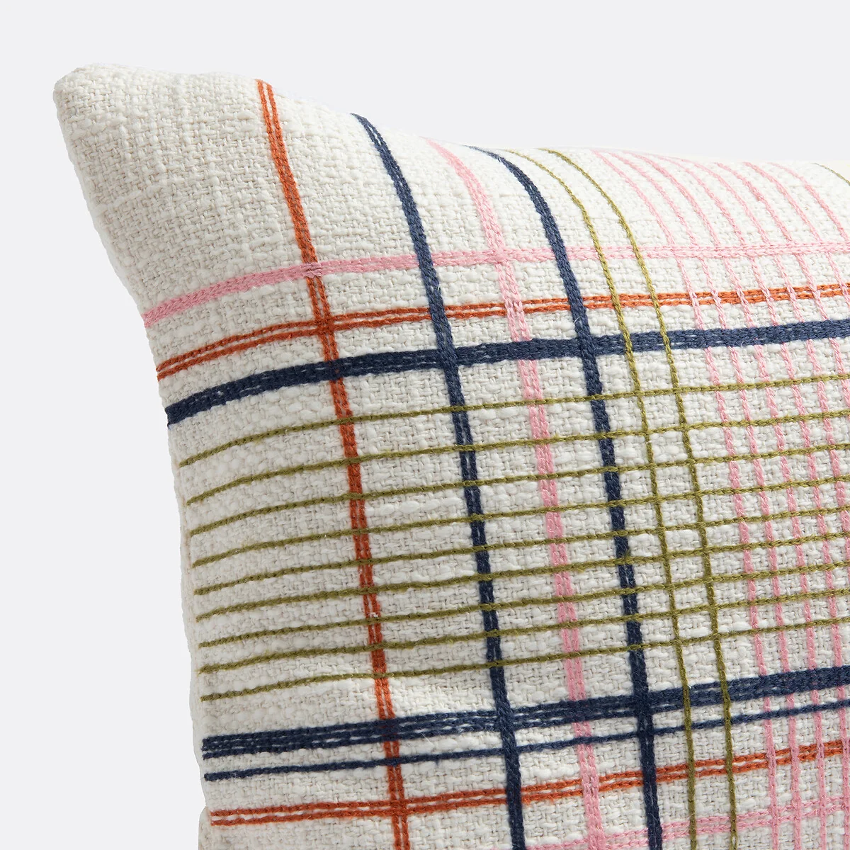 Embroidered Checked Cotton Rectangular Cushion Cover – image 3