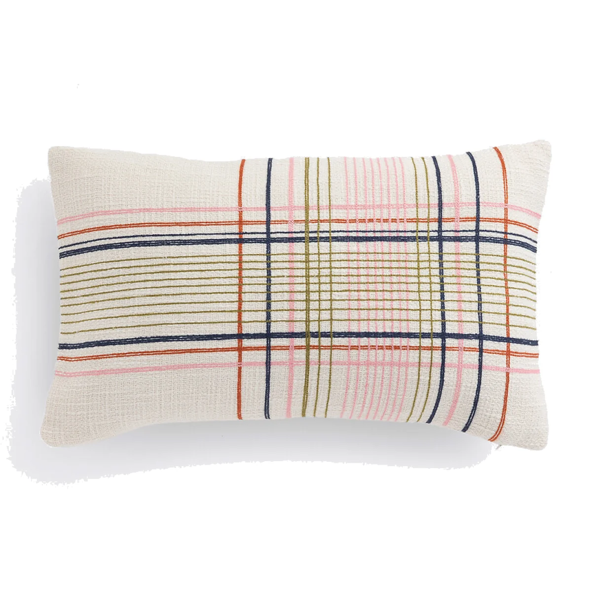 Embroidered Checked Cotton Rectangular Cushion Cover – image 1