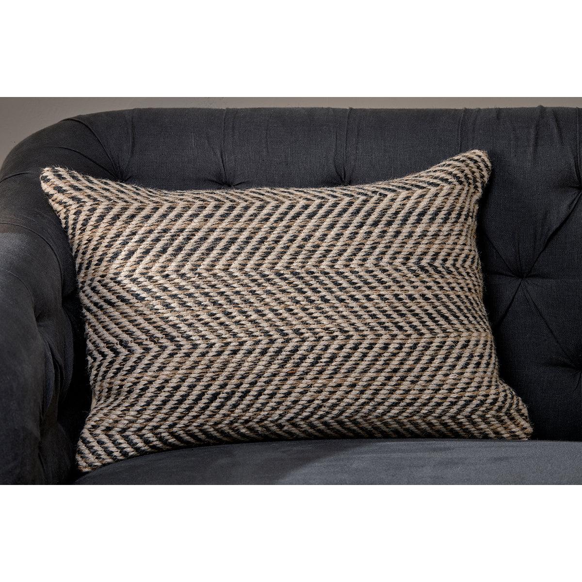 Nkuku Faiyaz Jute & Cotton Cushion Cover | Textiles | Natural/Dark Blue | 60 x 40 cm – image 2
