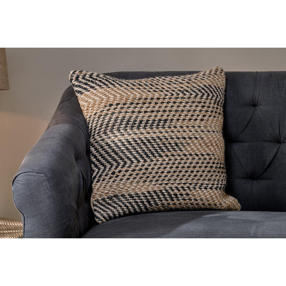 Nkuku Faiyaz Jute & Cotton Cushion Cover | Textiles | Natural/Dark Blue | 60 x 40 cm – image 3