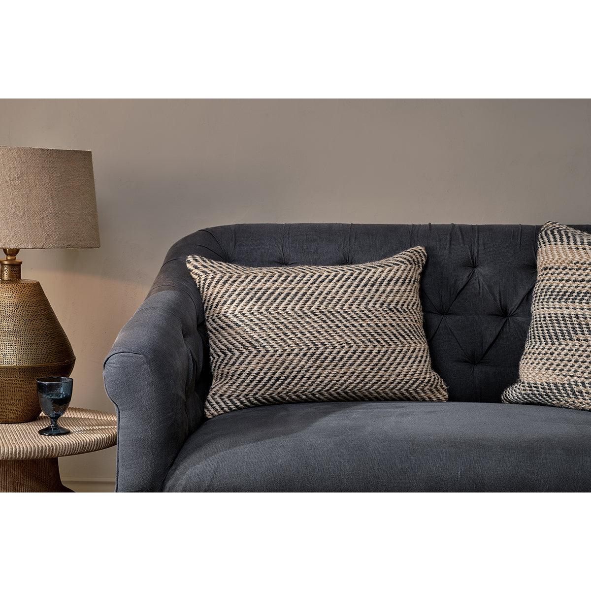 Nkuku Faiyaz Jute & Cotton Cushion Cover | Textiles | Natural/Dark Blue | 60 x 40 cm – image 4