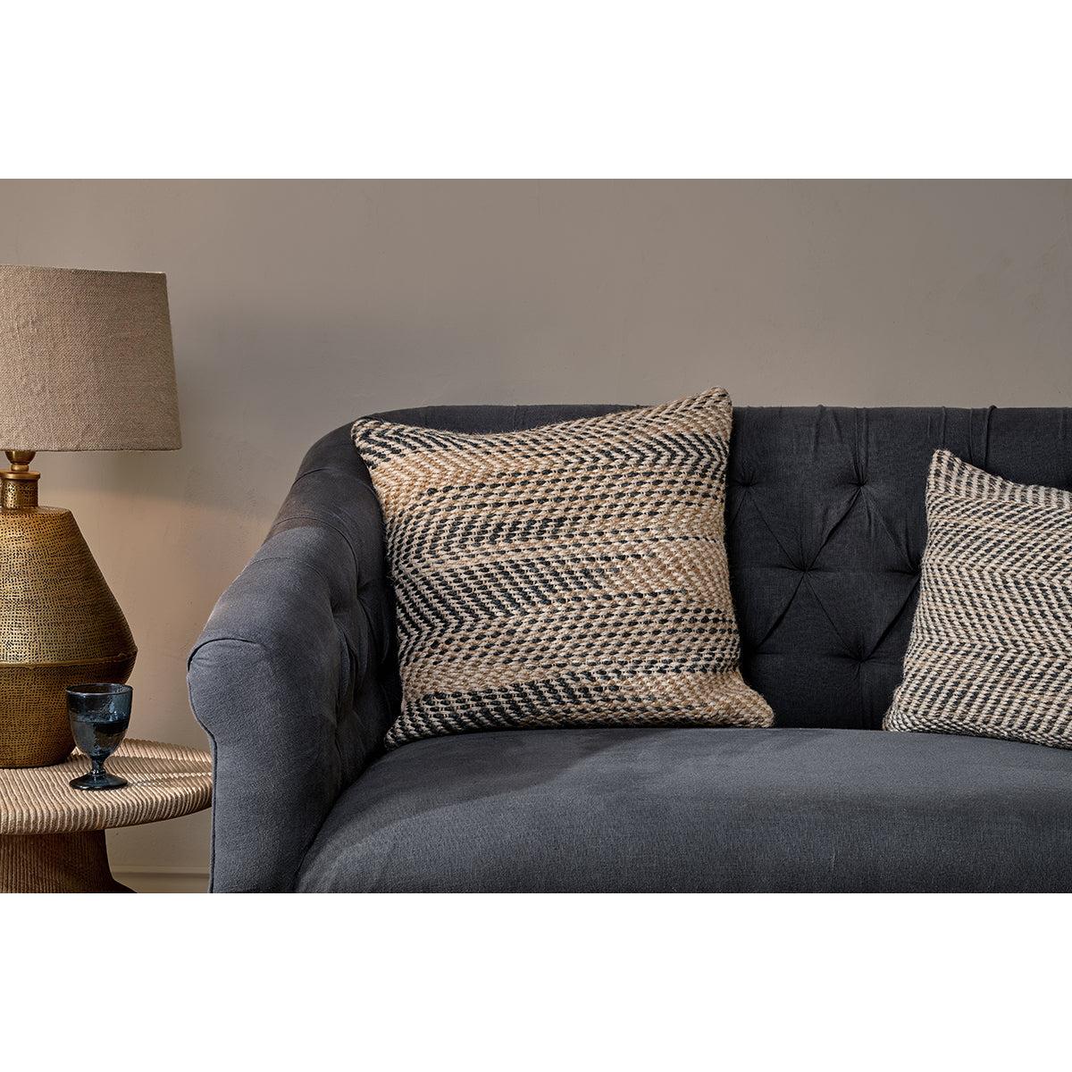 Nkuku Faiyaz Jute & Cotton Cushion Cover | Textiles | Natural/Dark Blue | 60 x 40 cm – image 5