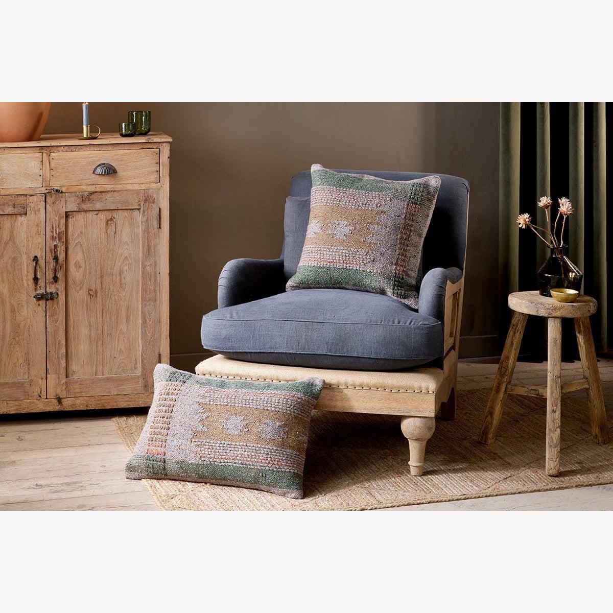 Nkuku Jashar Recycled Wool Cushion Cover | Textiles | Mustard/Moss/Natural | 60 x 40 cm – image 1