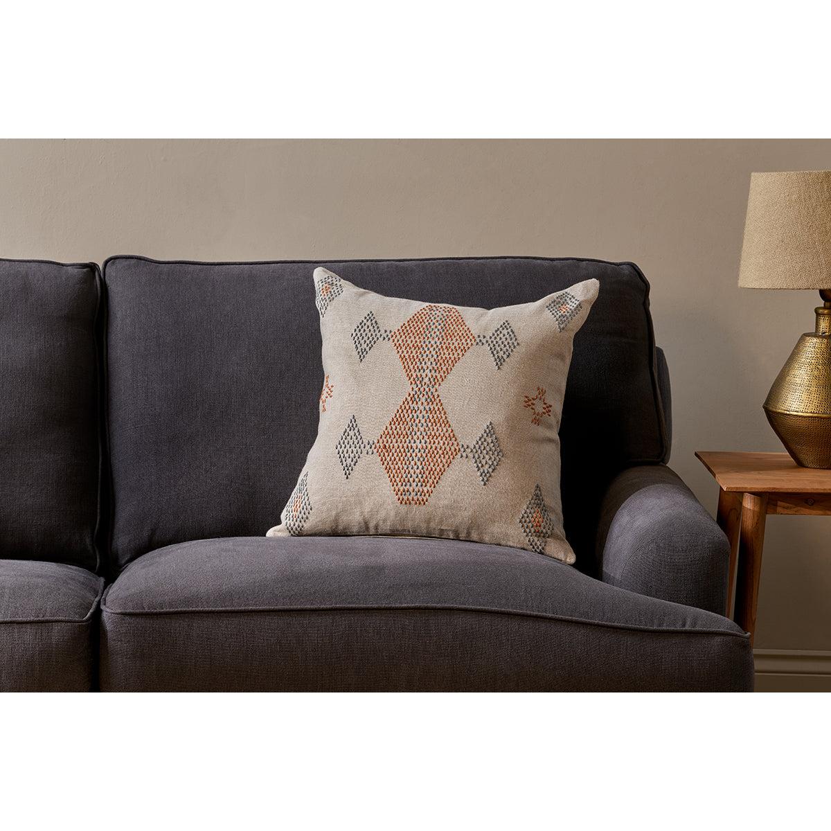 Nkuku Ekta Embroidered Linen Cushion Cover | Textiles | Natural | 50 x 50 cm – image 2